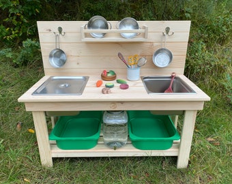 Mud Kitchen Play Station - Double Sink with Back Wall