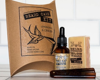 Lemongrass & Ginger Beard Care Kit Beard Oil 30ml Beard Wash Mens Facial Care Beard Hipster Moustache Male Grooming