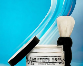 Mens Solid Shaving Soap Burds of Paradise 100g (with or without Shaving Brush) Vegan. No SLS, Parabens or Palm Oil.