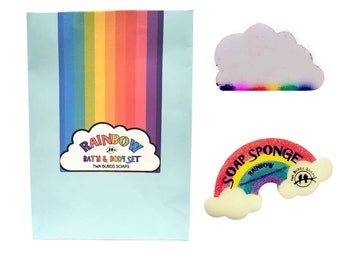 Rainbow Bath & Body Gift Set / Soap Sponge plus Bath Bomb