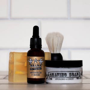 Lemongrass and Ginger Mens Grooming Kit, Shaving Set, Twa Burds Soaps, Scottish Soap, Vegan Friendly image 3