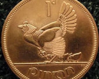 Irish 'Good Luck' (Hen and Chicks) Lucky Penny with 2nd Bonus Penny FREE Or Velvet Coin Pouch & Gift Box