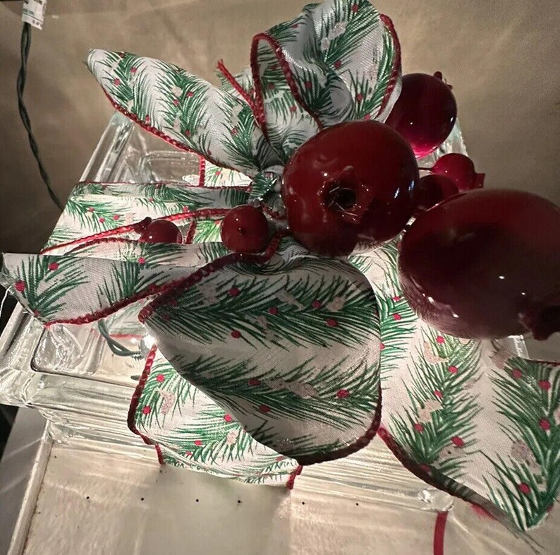 Glass Block White Lights Inside Red Green Berry Decoration Mantel Tabletop 8 Etsy