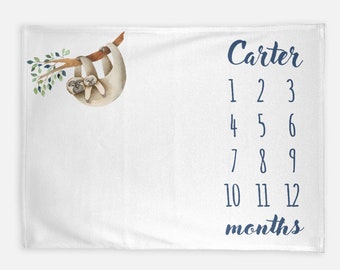 Sloth Baby Milestone Blanket - Monthy Baby Blanket - Monthly Photo Prop - Baby Shower Gift - Gender Neutral