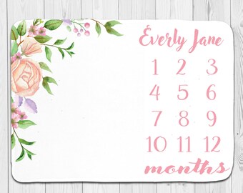Floral Girl Milestone Blanket - Baby Month Blanket - Floral Monthly Baby Blanket - Monthly Photo Prop - Baby Shower Gift - Pink