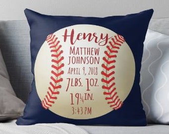 Baseball Birth Stat Pillow - Personalized Baby Pillow - Baby Gift - Boy Nursery Decor - Navy Blue