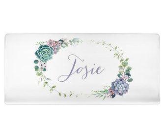 Personalized Name Floral Succulent Changing Pad Cover