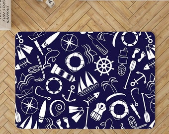 Nautical Pattern Rug -Navy Blue Rug - Kids Room Decor