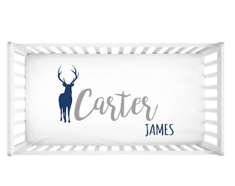 Personalized Name Deer Crib Sheet - Custom Printed with Baby's Name - Woodland  Nursery Bedding