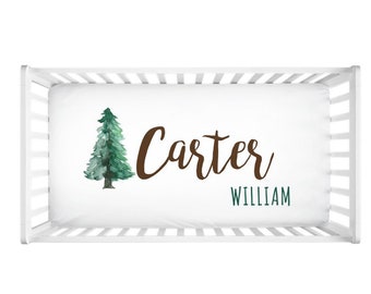 Personalized Name Woodland Tree Crib Sheet - Custom Printed with Baby's Name -Woodland Nursery Decor - Forest Nursery Decor