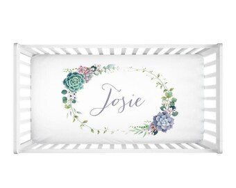 Personalized Name Succulent Floral Crib Sheet