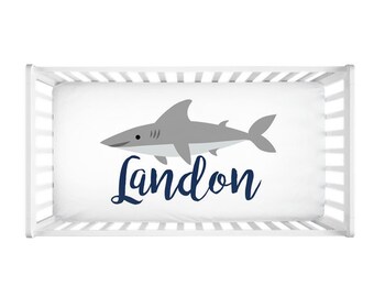 Personalized Name Shark Crib Sheet