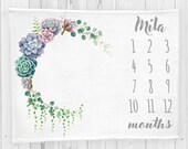 Baby Milestone Blanket- Succulent Wreath - Personalized Baby Girl Blanket - Blanket to grow with - Baby Shower Gift - Newborn Gift
