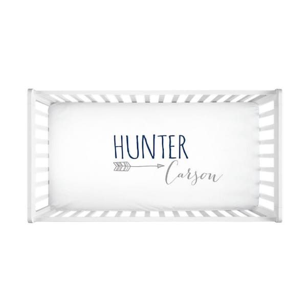 Personalized Name Arrow Crib Sheet - Arrow Nursery Decor - Woodland Nursery Decor - Baby Arrow Bedding