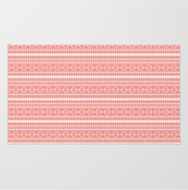 Coral Tribal Pattern Plush Area Rug Nursery Rug Girls Room Etsy
