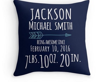 Birth Announcement Pillow - Personalized Baby Pillow - Baby Gift - Boy Nursery Decor - Navy Blue