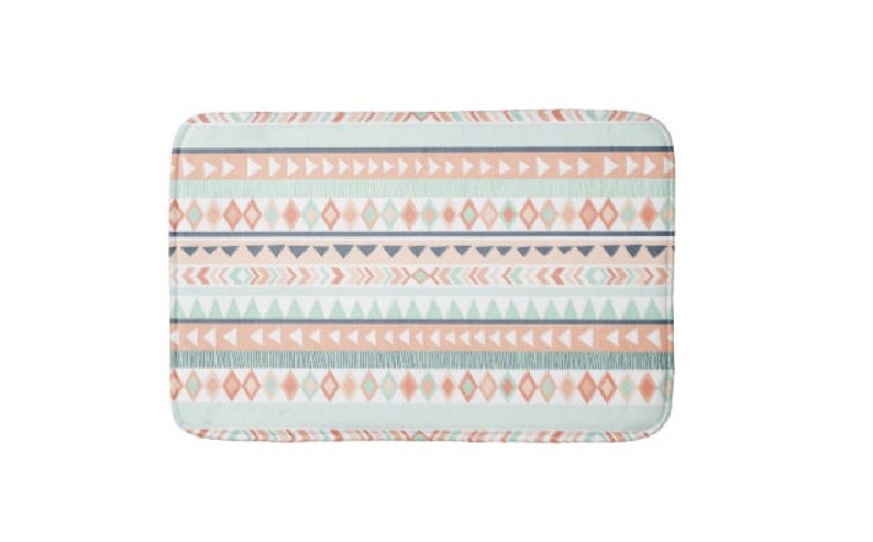 Tribal Plush Bath Mat Bathroom Rug Mint C Image 0