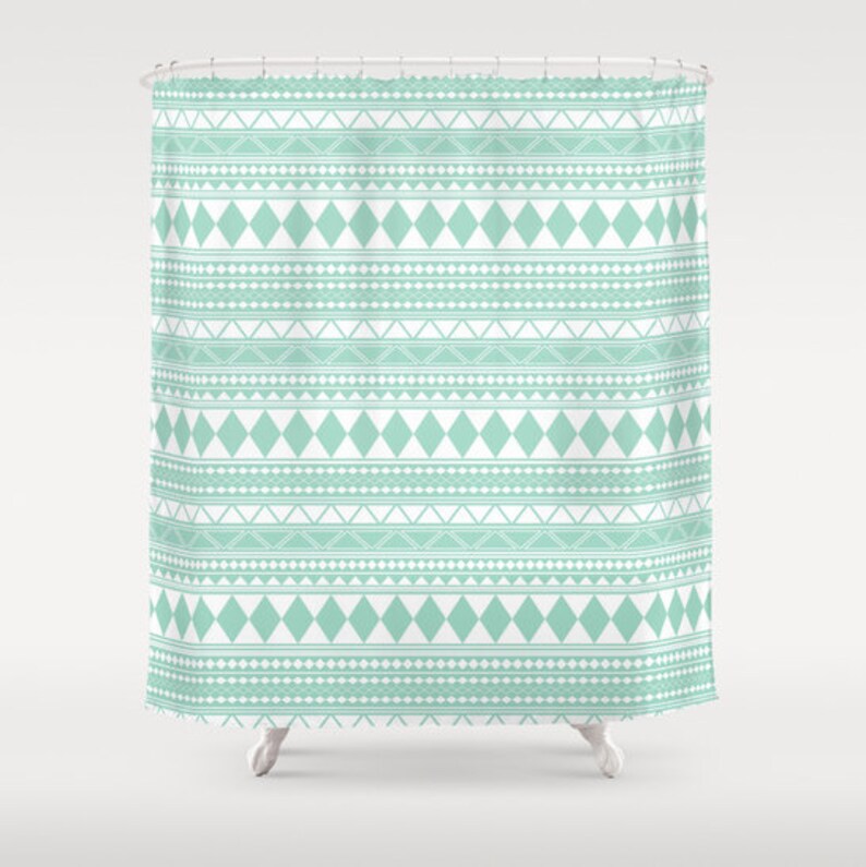 Mint Tribal Shower Curtain, 70x70, 70x90 image 1