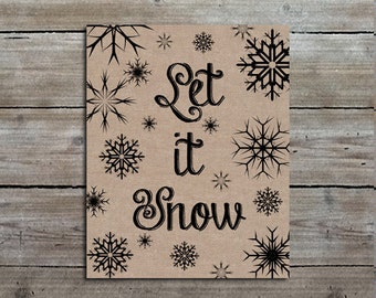 Let It Snow Burlap Print, 8x10 Snowflake Art Print, PRINTABLE Christmas Decor, Home Decor, Holiday Print, Instant Digital