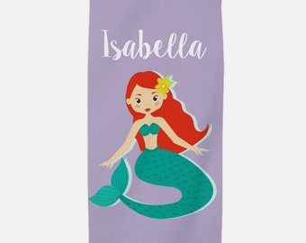 Mermaid Personalized Beach Towel - Purple Girl Beach Towel - Custom Bath Towel