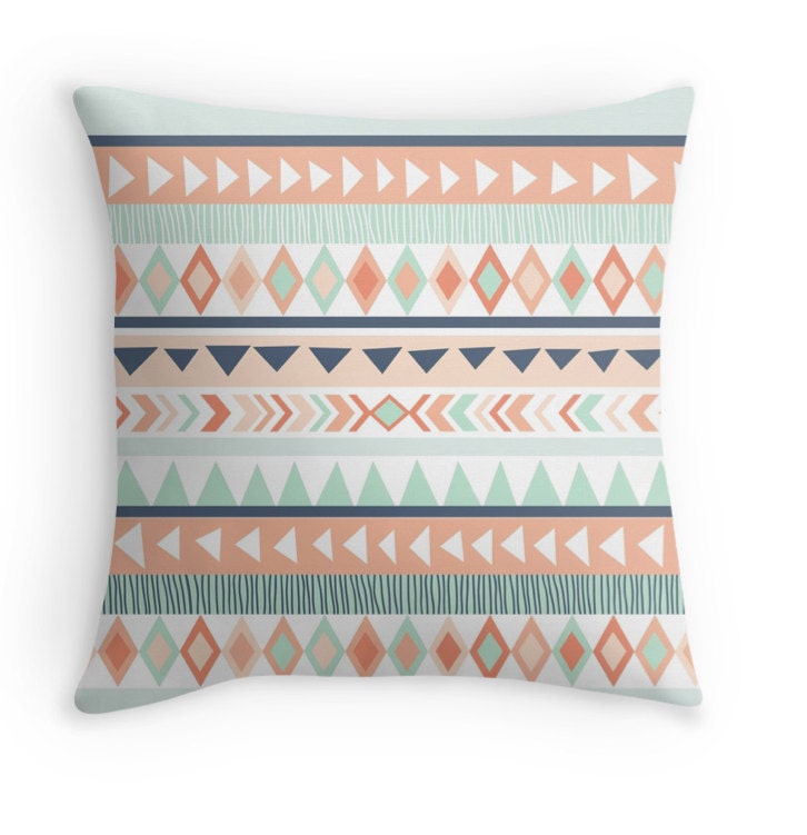 Tribal Pillow Cover Mint Pillow Coral Nursery Decor Etsy