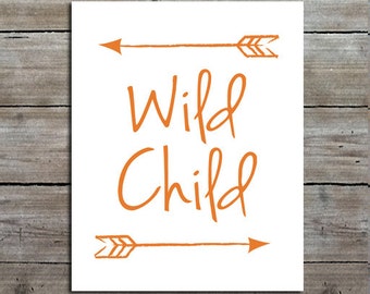 Wild Child Quote Nursery Print, Woodland Nursery Decor, Customizable, Typography Print, Kids Room Art