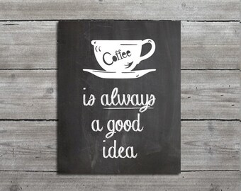 Kitchen Decor, Art, "Coffee is Always a Good Idea", Typography Print, Giclee Fine Art Print, Cafe Sign