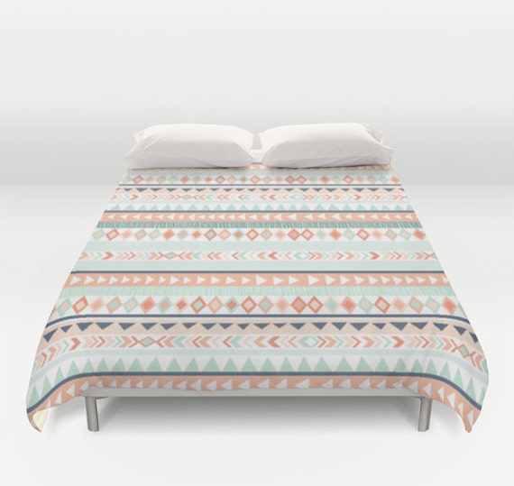 Mint Coral Tribal Duvet Cover Tribal Bedding Teen Etsy