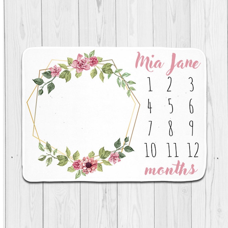 Modern Geometric Monthly Baby Blanket Personalized Baby Blanket Baby Shower Gift Photo Prop Girl Month Milestone Blanket