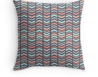 Mint, Coral, Blue Tribal Decorative Pillow Cover, Arrow Pattern, Ethnic, Available in sizes 16x16, 18x18, 20x20, 24x24, 13x20