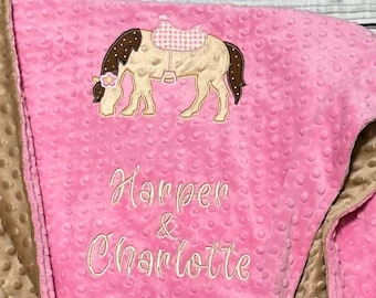 Personalized Minky Horse Baby Blanket | Western Decor |  Girl Gifts | Horse Theme Nursery