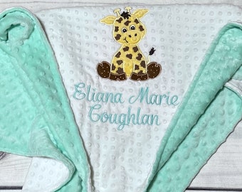 Personalized Giraffe Baby Blanket | Handmade Baby Gift | Minky Fabric | Cozy Blanket | New Baby | Choose your Colors | Safari Nursery