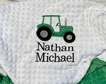 Personalized Tractor Baby Blanket | Handmade Baby Gift | Choose your Colors | Newborn Baby|