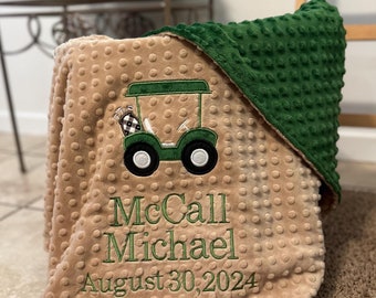 Personalized Golf Cart Minky Baby Blanket | Golfing Families | Golf Theme Nursery