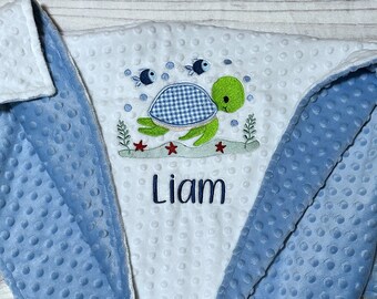 Personalized Sea Turtle Baby Boy Blanket | Handmade Baby Gift | Baby Bedding | Turtle Nursery | Name on Blanket