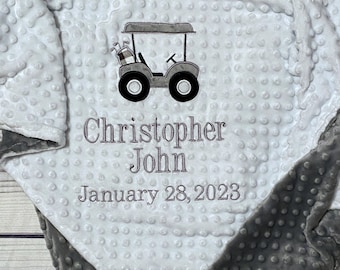 Personalized Golf Baby Blanket | Handmade Baby Gift | Baby Birthdate | Golf Cart Embroidery | New Baby | Golf Bedding