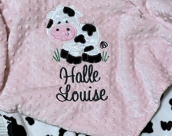 Personalized Cow Spots Print Baby Blanket | Handmade Baby Gift | Baby Bedding | Black & White | New Baby