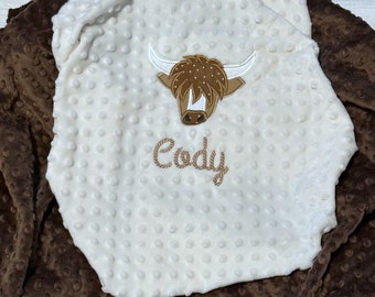 Personalized Highland Cow Baby Blanket | Handmade Baby Gift | Choose your Colors | New Baby | Baby Stuff