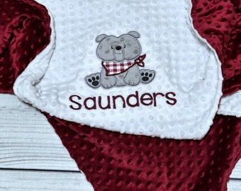 Personalized Bulldog Baby Blanket | Choose your Minky colors | Handmade Baby Gift | Choose Your Size