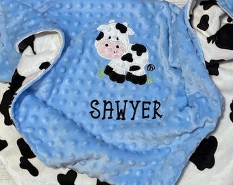 Personalized Cow Baby Blanket | Handmade Baby Gift | Choose your Colors | Baby Boy | Baby Girl Cow Print Minky | Custom Made