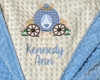 Personalized Princess Carriage Baby Blanket |  Embroidered Minky Blanket | Custom Name Blankets | Handmade Keepsake