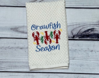 Crawfish Embroidered Towel | Cajun Kitchen Decor | Hand Towels for Home Decor