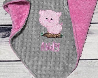 Personalized Pig Minky Blanket | Farm Animal Baby Blanket | Newborn Gift | Child Size Blankets