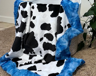 Personalized Cow Minky Baby Blanket |  Handmade Plush Blankets | Holstein Cow Print | Farm Animals