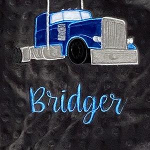 Personalized Baby Blanket Handmade Trucker Baby Gift Semi Truck Embroidery 18-wheeler Read About Sizes in Description image 2