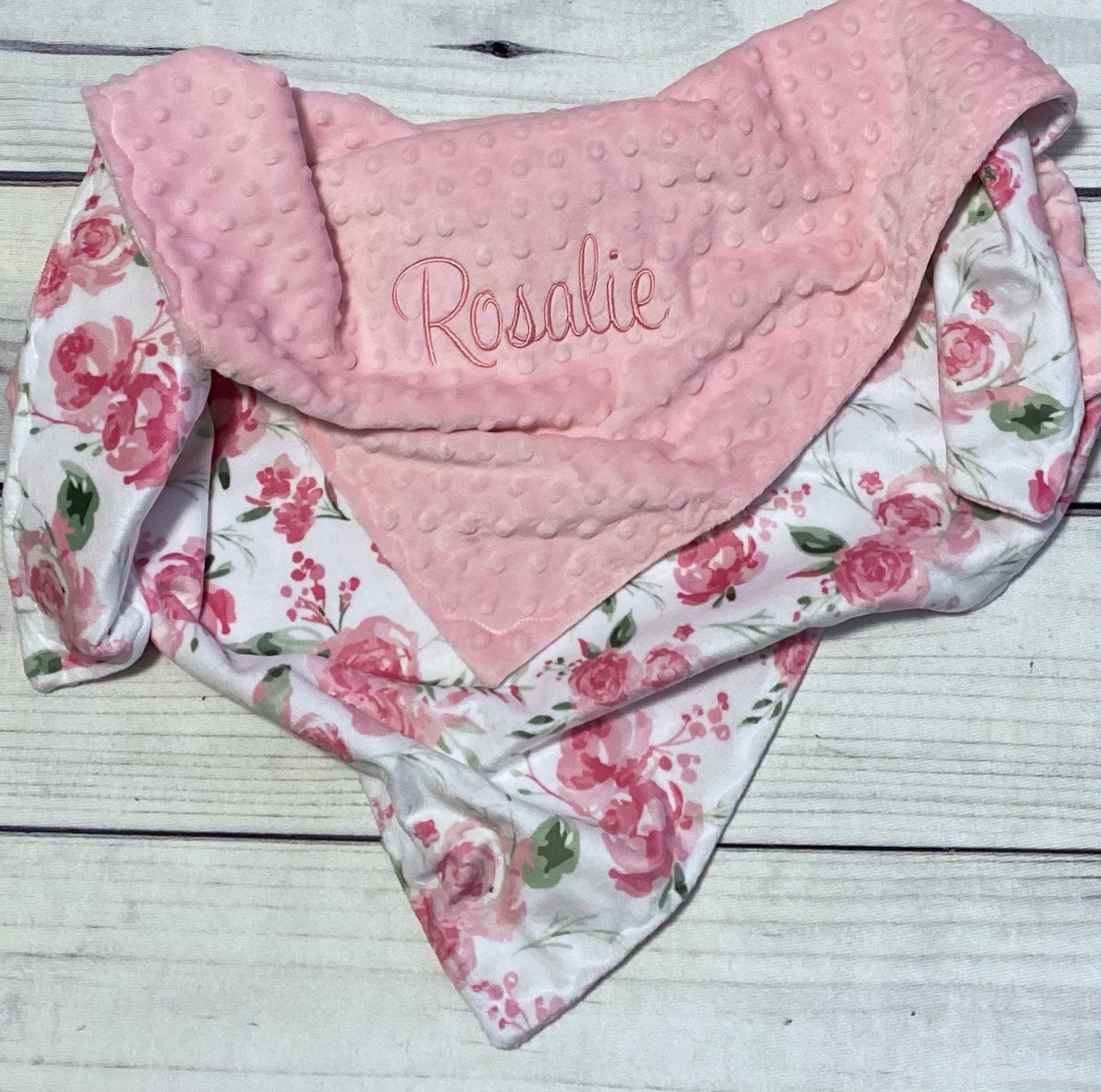 Rose Personalized Baby Blanket Handmade Baby Gift Rosebud Etsy