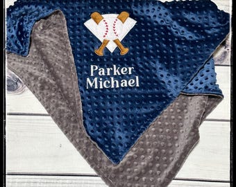 Personalized Baseball Minky Baby Blanket | Custom Name Blankets | Baby Boy | Sports Themed Nursery