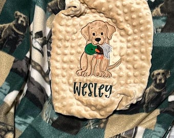 Personalized Duck Hunting Baby Blanket | Fleece Lab and Duck Print Fabric | Dog Embroidery
