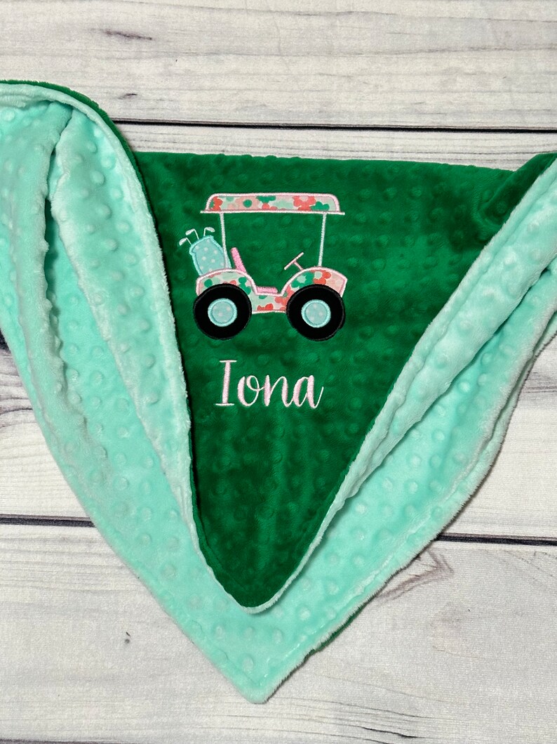 Personalized Baby Blanket Golf Cart Embroidery Handmade Baby Gift New Baby Cozy Blanket New Mom Golf Baby Stuff image 1