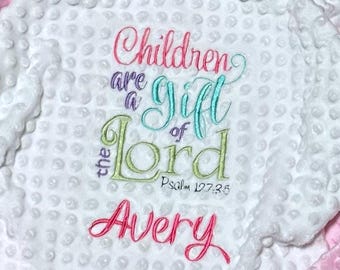 Personalized Minky Baby Blanket with Psalm 127:3-5 | Handmade Baby Keepsake | Christian Child Blankets